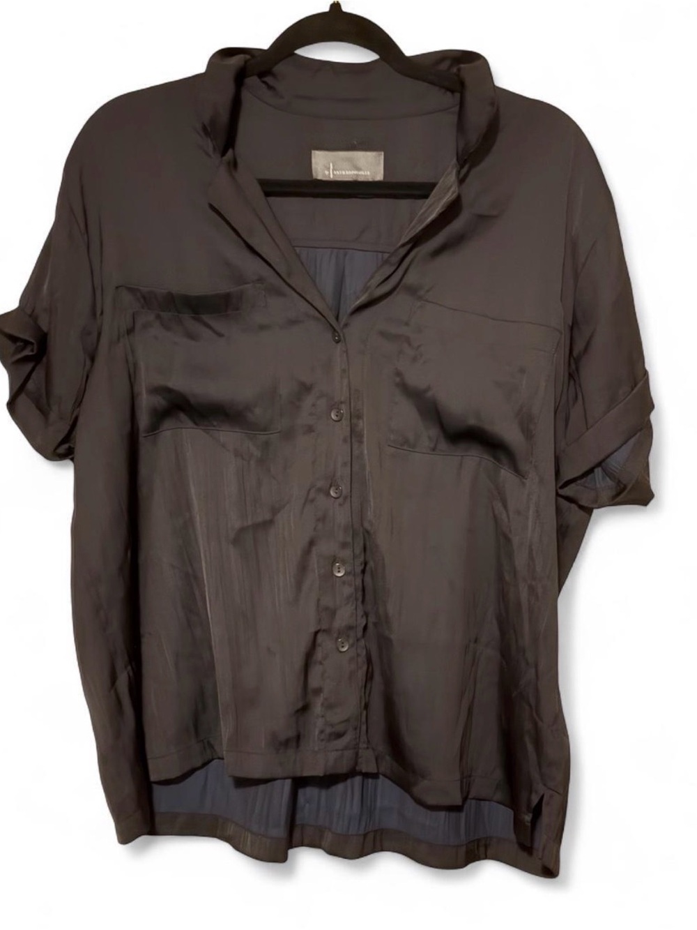By Anthropologie Daily Utility Short Sleeve Buttondown Shirt Navy NWOT M